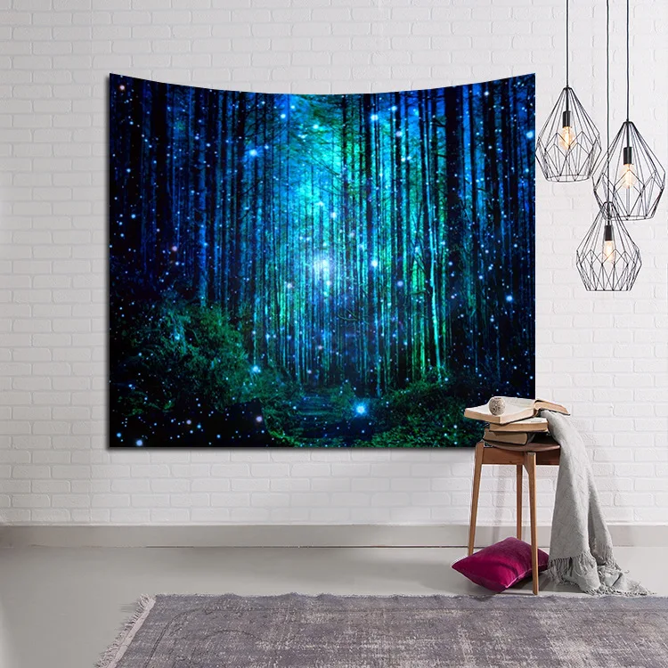 

Jungle Wall Tapestry Lost Forest Series Hanging Fabric Bed Cover Yoga Background Decorative Cloth Hot Sale night in forest