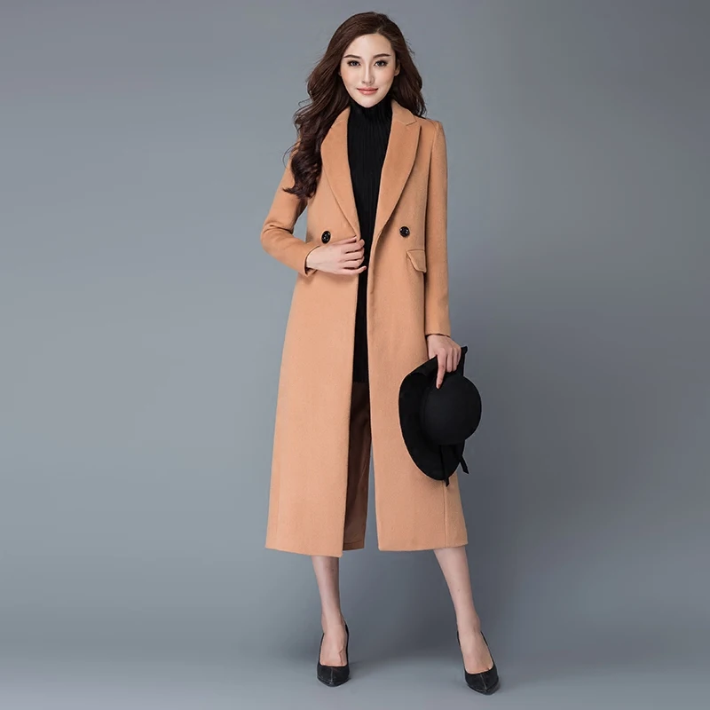 Image 2016 Autumn Winter Fashion Women Wool Coat  Outerwear Padded Lining Overcoat Camel Red wine