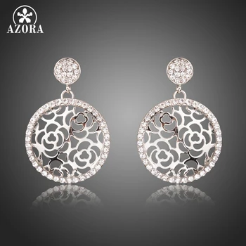 AZORA White Gold Color Hollow Flowers Surround with Tiny Stellux Austrian Crystal Round Drop Earrings TE0281 
AZORA White Gold Color Hollow Flowers Surround with Tiny Stellux Austrian Crystal Round Drop Earrings TE0281