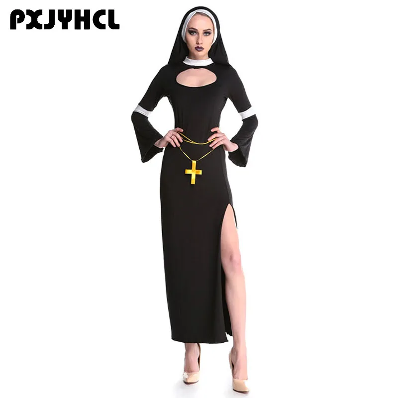 Halloween Nun Cosplay Costume Female Fancy Sexy Church Sister Uniform Disguise Party Black Dress Fantasy Stage Performance Cloth
Halloween Nun Cosplay Costume Female Fancy Sexy Church Sister Uniform Disguise Party Black Dress Fantasy Stage Performance Cloth