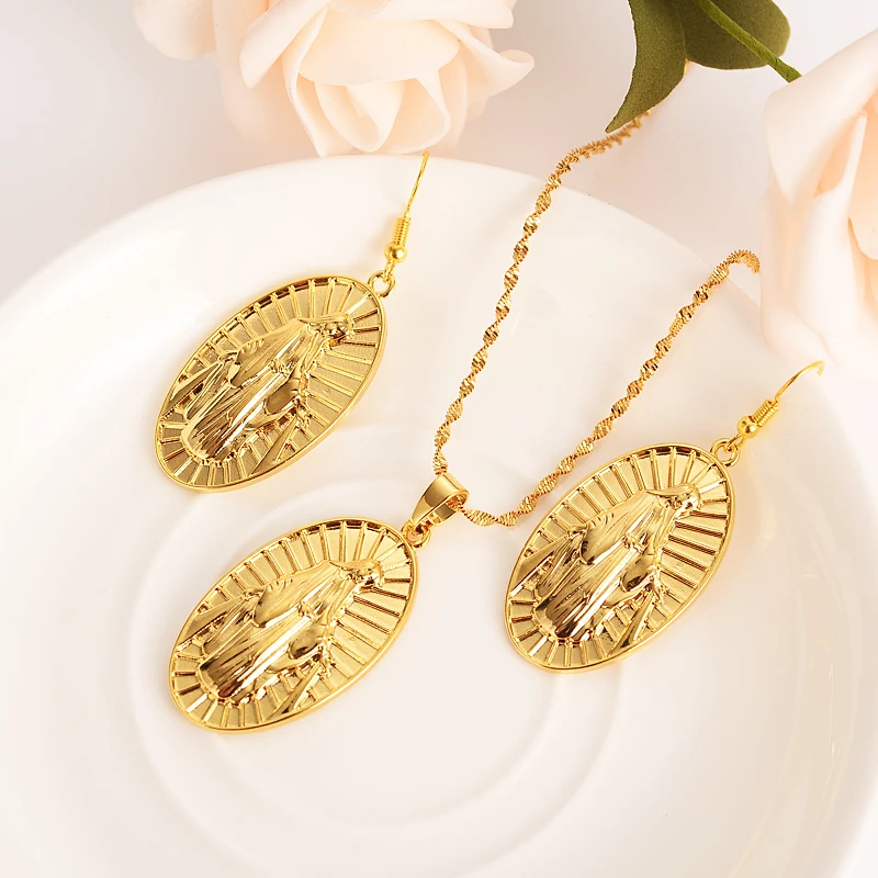 Gold Virgin Mary religions Jewelry Set Trendy Our Lady Women Men party czJewelry Cross Pendant earring Set for women girls gift
Gold Virgin Mary religions Jewelry Set Trendy Our Lady Women Men party czJewelry Cross Pendant earring Set for women girls gift