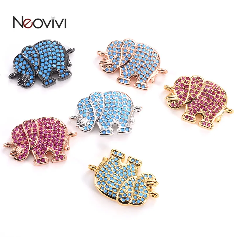 

Neovivi Elephant Charms for Jewelry Making Pave Blue Purple CZ Copper Spacer Beads for Beadwork Bracelets Necklaces DIY Findings