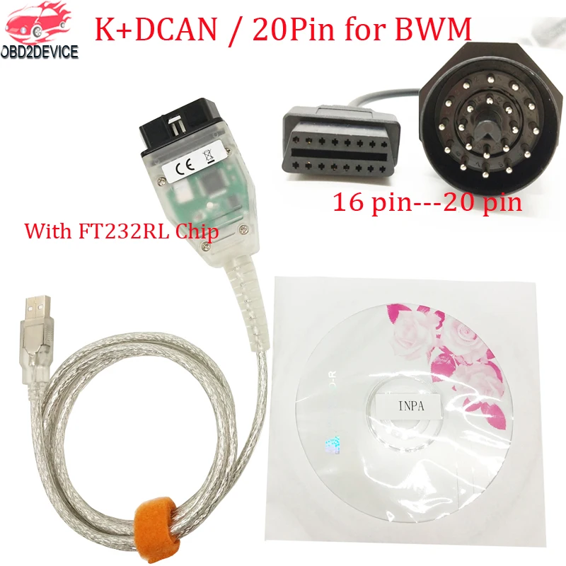 K DCAN INPA Cable for BMW Diagnostic Scanner FT232RL Chip INPA K+DCAN USB Interface + 20 Pin to 16 Pin OBD2 Connector for BMW
K DCAN INPA Cable for BMW Diagnostic Scanner FT232RL Chip INPA K+DCAN USB Interface + 20 Pin to 16 Pin OBD2 Connector for BMW