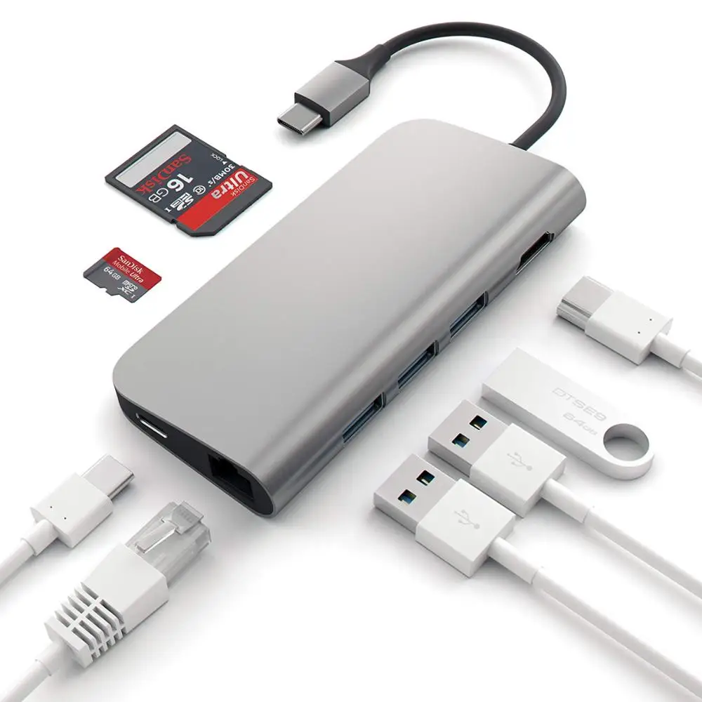 Aluminum Multi-Port Adapter 4K HDMI, USB-C Pass Through, Gigabit Ethernet, SD/Micro Card Readers, USB 3.0
Aluminum Multi-Port Adapter 4K HDMI, USB-C Pass Through, Gigabit Ethernet, SD/Micro Card Readers, USB 3.0