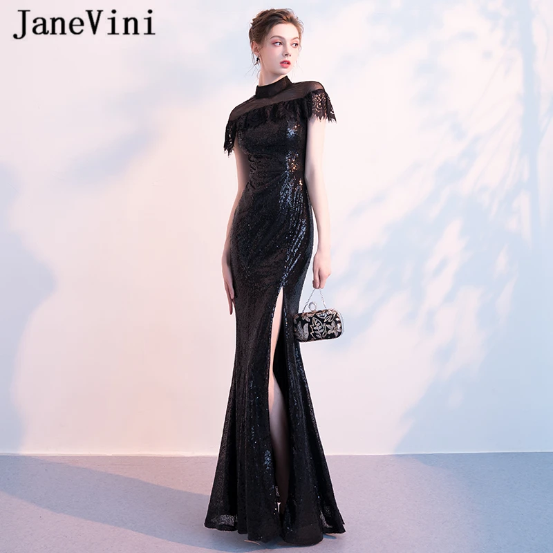 JaneVini Sparkly Black Sequins Long Bridesmaid Dresses Mermaid High Neck Sleeveless Zipper Back Floor Length Vestido Largo Negro
JaneVini Sparkly Black Sequins Long Bridesmaid Dresses Mermaid High Neck Sleeveless Zipper Back Floor Length Vestido Largo Negro