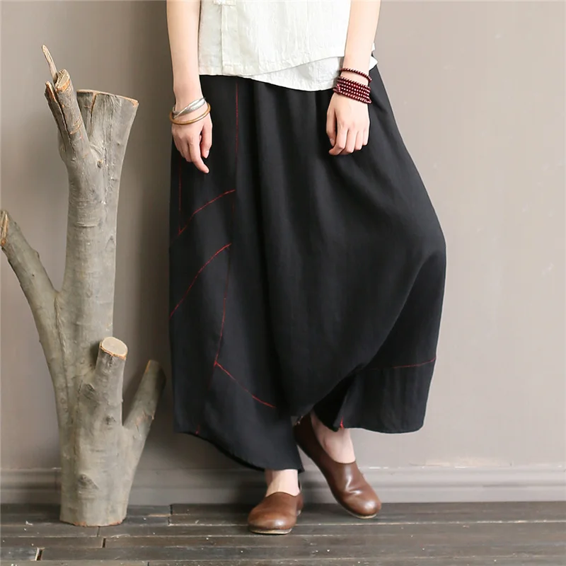 Женские брюки с эластичной талией черные винтажные свободные перекрестной