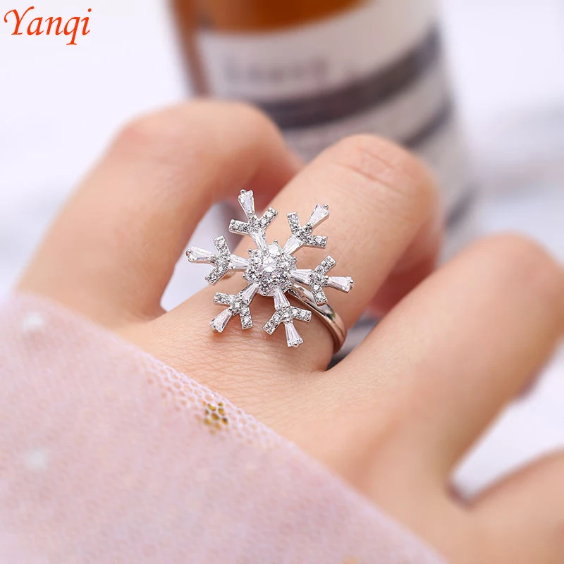Trendy snow flower rotate circle rings snowflake ring with crystal romantic floral finger women adjustable rings open anillos
Trendy snow flower rotate circle rings snowflake ring with crystal romantic floral finger women adjustable rings open anillos