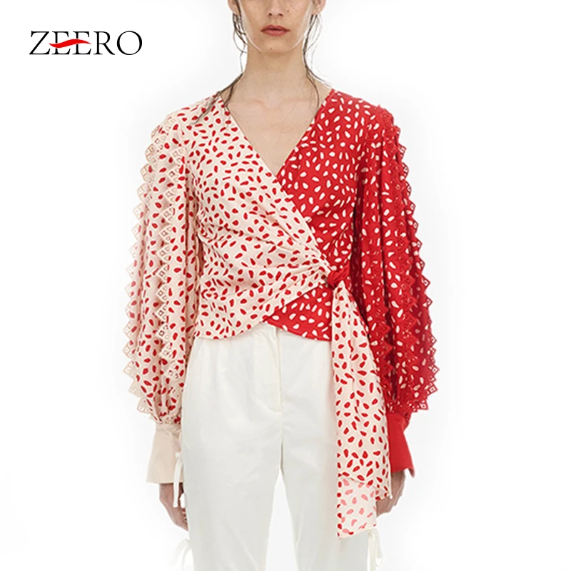 High Quality Patchwork Print Top T-Shirt Women Lantern Sleeve Bandage Hit Color Irregularity Tops Female 2019 Spring Fashion
High Quality Patchwork Print Top T-Shirt Women Lantern Sleeve Bandage Hit Color Irregularity Tops Female 2019 Spring Fashion