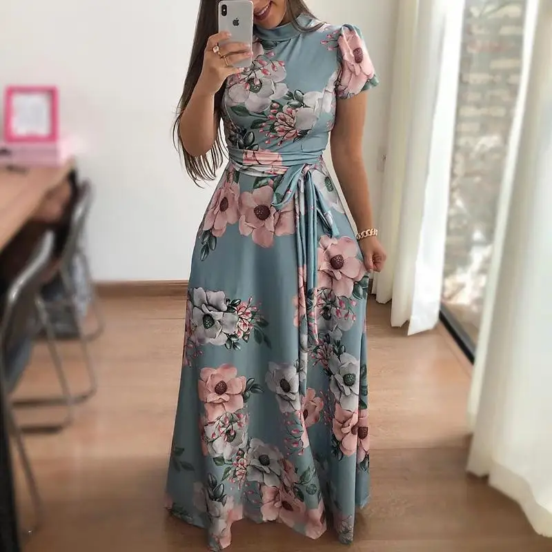 2019 Trendy Women Fashion Elegant Party Boho Tunic Belted Long Dresses Floral Print Short Sleeve Tie Waist Maxi Dress
2019 Trendy Women Fashion Elegant Party Boho Tunic Belted Long Dresses Floral Print Short Sleeve Tie Waist Maxi Dress