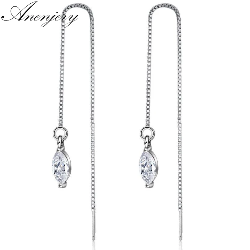 Authentic 925 Sterling Silver Clear Cubic Zircon Charme long Dangle Boucles d/'oreilles