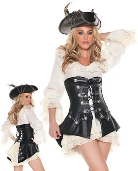 Punk Pirate Costume Women Adult Party Halloween Costumes Black Faux Leather Sexy Pirates Cosplay Costume with Hat
Punk Pirate Costume Women Adult Party Halloween Costumes Black Faux Leather Sexy Pirates Cosplay Costume with Hat