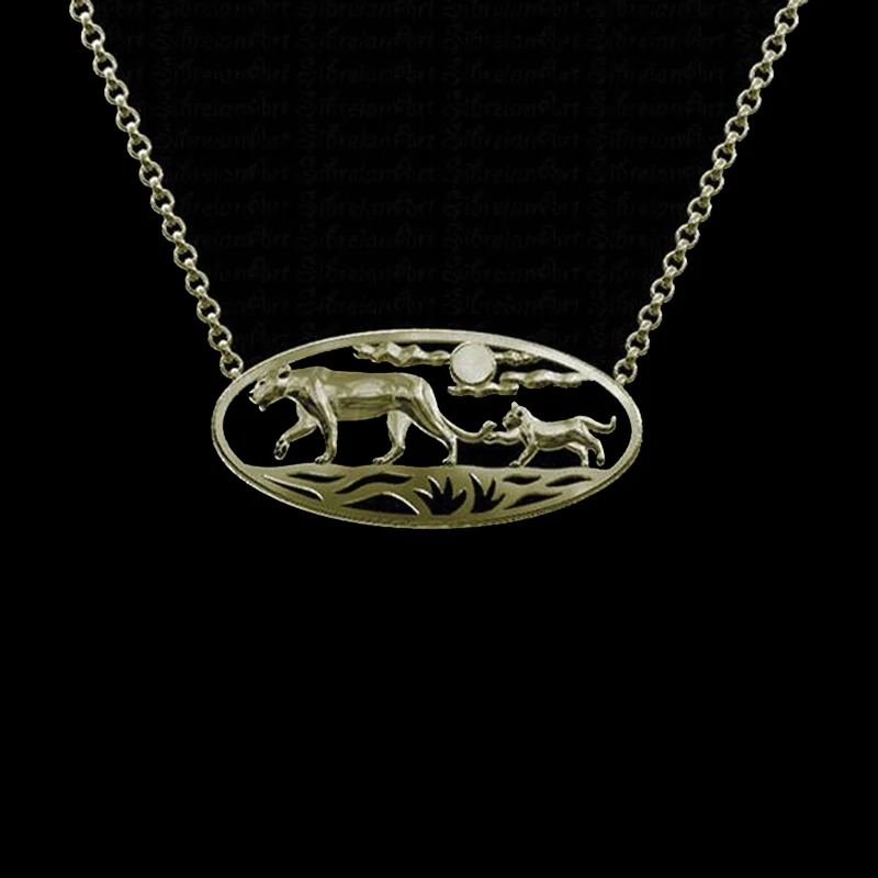 

Модный Африканский Закат-Львица и Медвежонок-серебряный золотой кулон и ожерелье