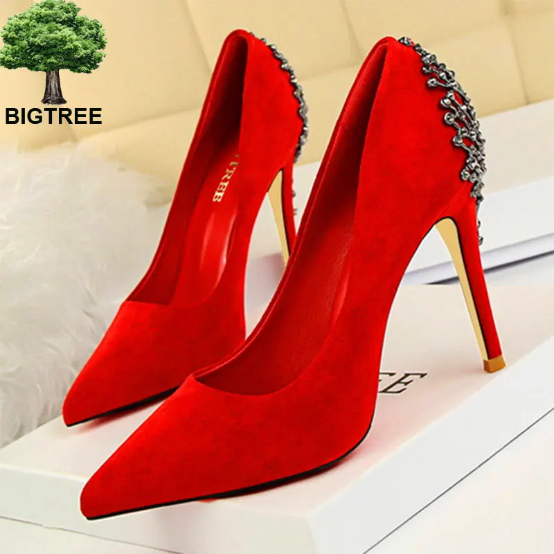 BIGTREE Women Solid Flock High Heels Shoes Fashion Party Shoes Women's Pointed Toe Shallow Elegant Metal Crystal Shoes 6 Colors
BIGTREE Women Solid Flock High Heels Shoes Fashion Party Shoes Women's Pointed Toe Shallow Elegant Metal Crystal Shoes 6 Colors