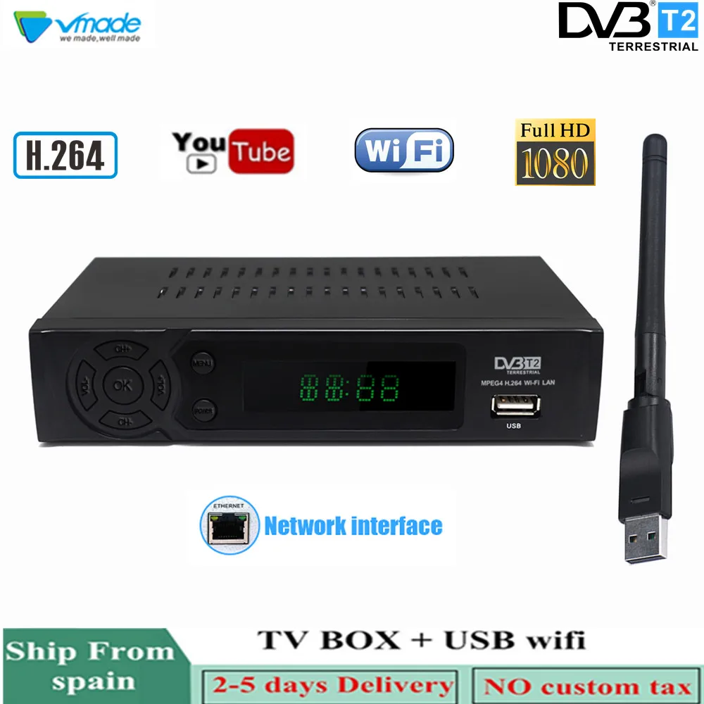 

Vmade HD 1080P Digital TV Tuner DVB-T2/T Terrestrial Receiver + WIFI Support H.264 MPEG4 Youtube PVR Megogo Stardard Set-Top Box