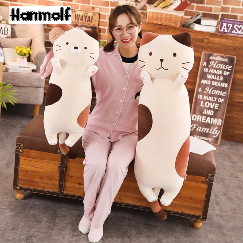 

Colorful Cat Stuffed Bolster Toy Long Body Animals Cats Plush Pillow Squishy Plushie Kids Adults Sleeping Companion 70/100cm