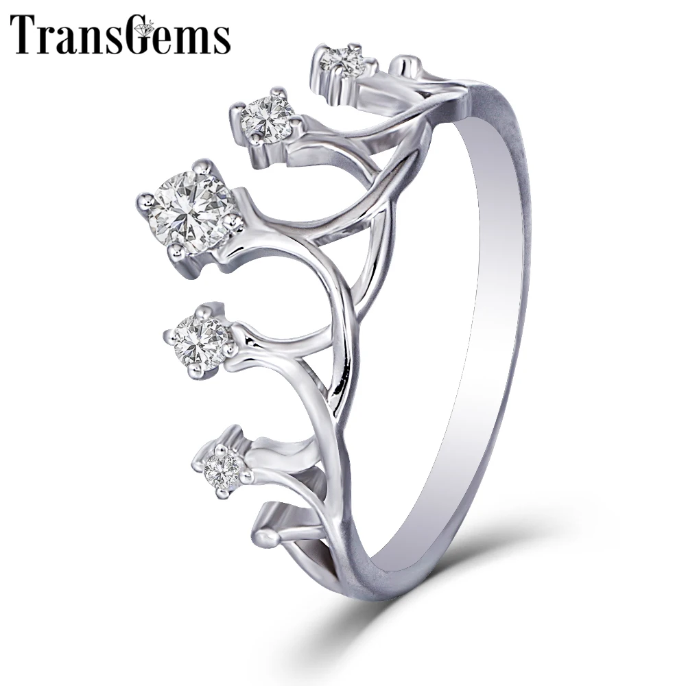Transgems Solid 14K 585 White Gold Ladies Ring F Color Moissanite Crown Shaped Ring for Women Stackable Wedding Band
Transgems Solid 14K 585 White Gold Ladies Ring F Color Moissanite Crown Shaped Ring for Women Stackable Wedding Band