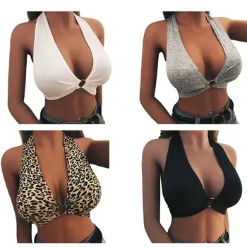 Womens Sexy Plunging Deep V-Neck Bralette Halter Wide Strap Leopard Backless Crop Top Metal Ring Ruched Push Up Bustier Clubwear
Womens Sexy Plunging Deep V-Neck Bralette Halter Wide Strap Leopard Backless Crop Top Metal Ring Ruched Push Up Bustier Clubwear