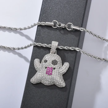 Bling Iced Out Copper Cartoon Ghost Pendants Necklaces Sliver Material Micro Pave CZ Stone Men's Hip Hop Rapper Jewelry
Bling Iced Out Copper Cartoon Ghost Pendants Necklaces Sliver Material Micro Pave CZ Stone Men's Hip Hop Rapper Jewelry