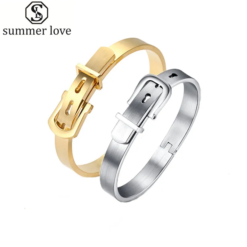 Belt Buckle Design Bracelet Femme 4 Colors Stainless Steel Punk Adjustable Cuff Bracelets Bangles Lady Jewelry
Belt Buckle Design Bracelet Femme 4 Colors Stainless Steel Punk Adjustable Cuff Bracelets Bangles Lady Jewelry