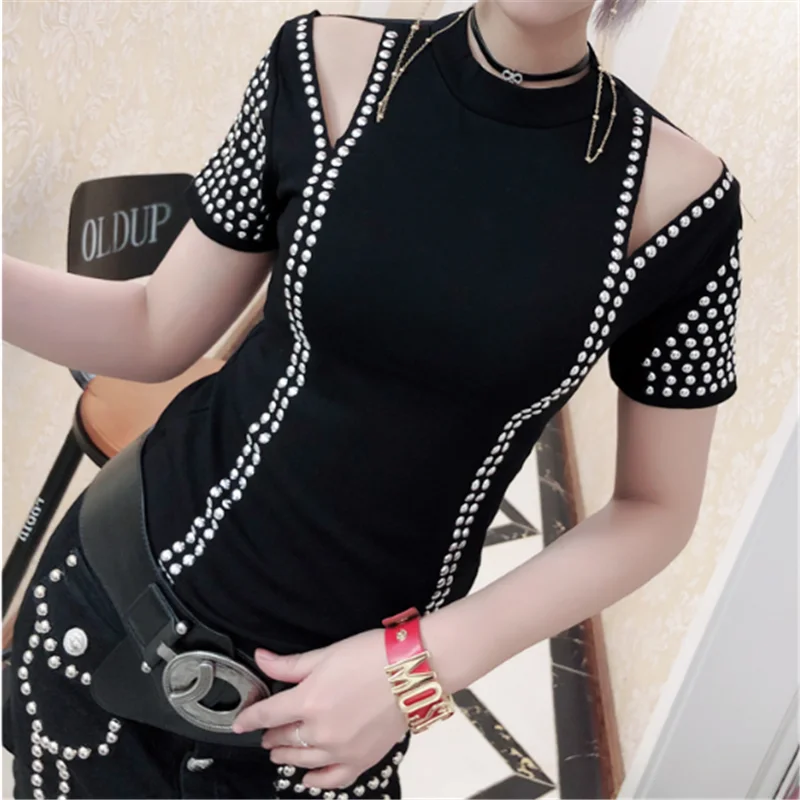 Diamonds T-Shirts 2019 summer woman Short Sleeve t shirt Rhinestone tshirt Women Off Shoulder Tops Female Tee Punk Rock clothing
Diamonds T-Shirts 2019 summer woman Short Sleeve t shirt Rhinestone tshirt Women Off Shoulder Tops Female Tee Punk Rock clothing
