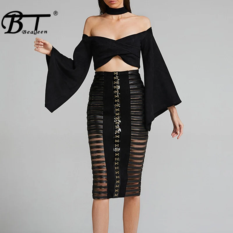 Beateen Autumn Women Bandage 2 Piece Set Sexy Full Sleeve Off Shoulder Halter Crop Top Hollow Out Knee Length Skirt
Beateen Autumn Women Bandage 2 Piece Set Sexy Full Sleeve Off Shoulder Halter Crop Top Hollow Out Knee Length Skirt
