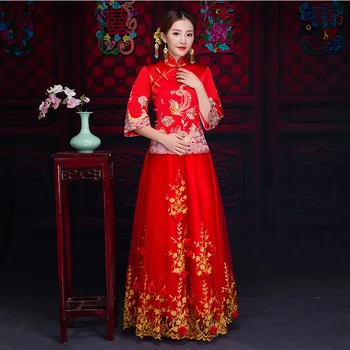 Exquisite Embroidery Women Vintage Cheongsam Chinese Style Dragon&Phoenix Wedding Dress Marriage Suit Traditional Long Qipao
Exquisite Embroidery Women Vintage Cheongsam Chinese Style Dragon&Phoenix Wedding Dress Marriage Suit Traditional Long Qipao