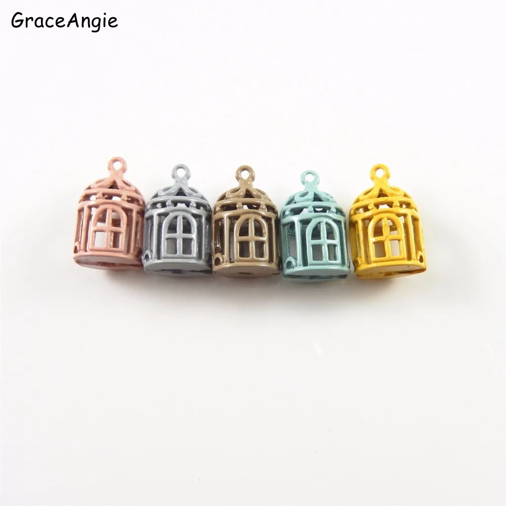 

GraceAngie 10pcs Decorate Necklace Cute Enamel Pendant Charms Birdcage Design Colorful Zinc Alloy Jewelry Findings DIY Crafts