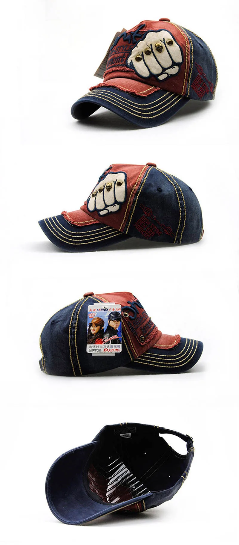 Fashion Letter Rivets Baseball Cap Women Men Fist Pattern Snapback Hat Unisex Adjustable Casual Outdoor Sport Caps CP0046 (15)