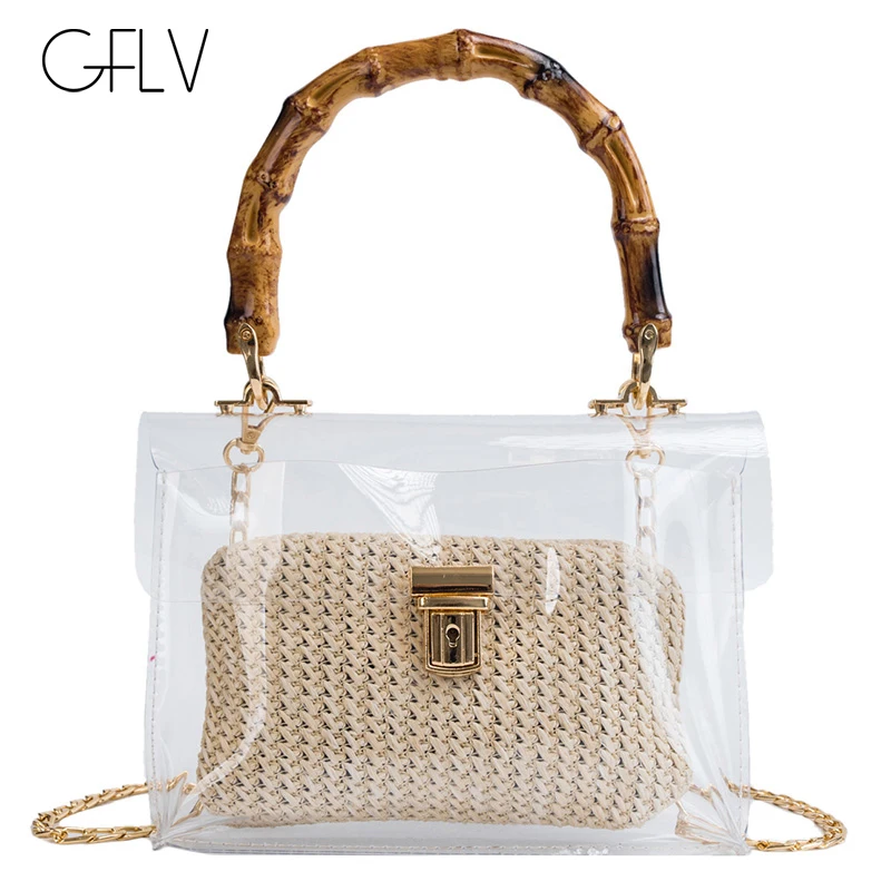 GFLV Brand 2019 Summer Jelly Bag Women High Quality Transparent Hangbag Wood Handle Composite Bag Metal Chain Shoulder Bag
GFLV Brand 2019 Summer Jelly Bag Women High Quality Transparent Hangbag Wood Handle Composite Bag Metal Chain Shoulder Bag