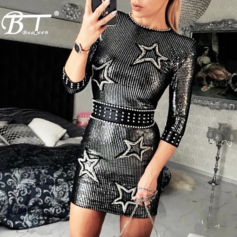 Beateen Long Sleeve Bodycon Sequins Christmas Winter Dress Mini Sexy Club Party Women Dress PU Patchwork Studded
Beateen Long Sleeve Bodycon Sequins Christmas Winter Dress Mini Sexy Club Party Women Dress PU Patchwork Studded