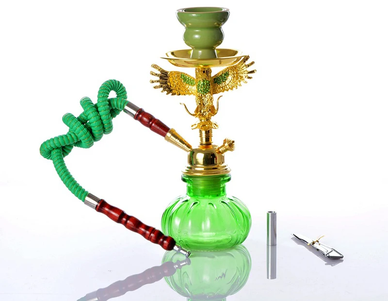 Pumpkin Hookah Nargile Smoking Set 28cm Tall Sheesha Smoker Goza Hubbly Hubbly Water Pipe Disposable Mouthpieces and Tong (2)