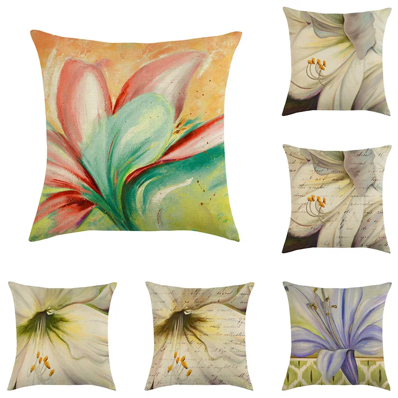 European Lily Oil Painting Cushion Cover Vintage Flower Print Linen Pillowcase Living Room Retro Decor for Sofa Couch Bedroom
European Lily Oil Painting Cushion Cover Vintage Flower Print Linen Pillowcase Living Room Retro Decor for Sofa Couch Bedroom