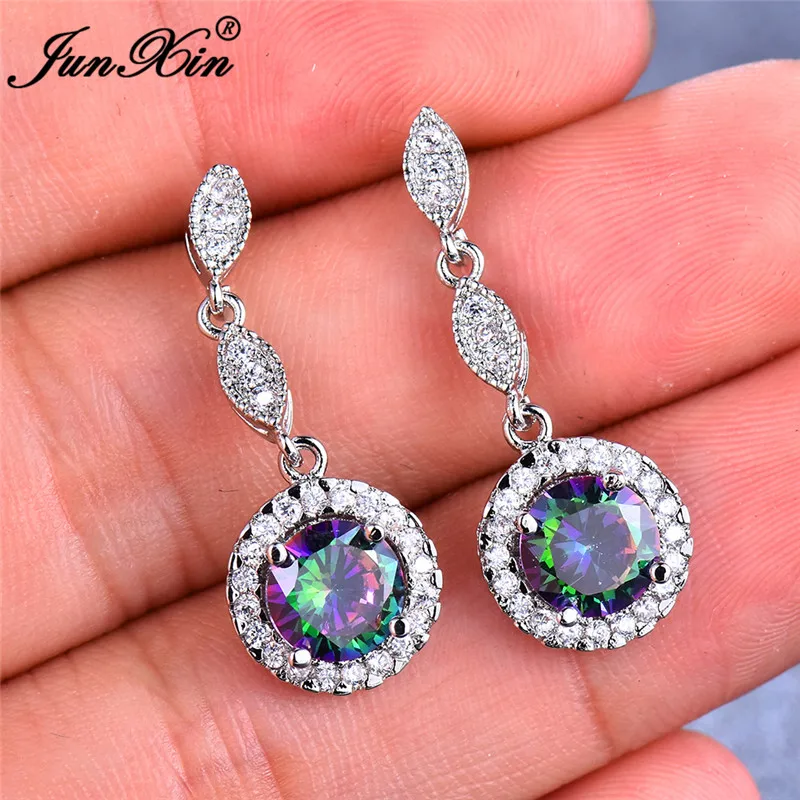 Brand Female Round Long Dangle Earrings Boho 925 Silver Rainbow Zircon Earrings Vintage Drop Earrings For Women
Brand Female Round Long Dangle Earrings Boho 925 Silver Rainbow Zircon Earrings Vintage Drop Earrings For Women