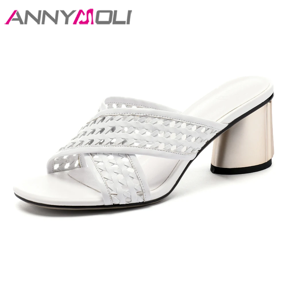 ANNYMOLI Summer Shoes Women Slippers Cow Leather Shoes Round High Heels Sandals Cut Out Open Toe Slides Black Size 42
ANNYMOLI Summer Shoes Women Slippers Cow Leather Shoes Round High Heels Sandals Cut Out Open Toe Slides Black Size 42