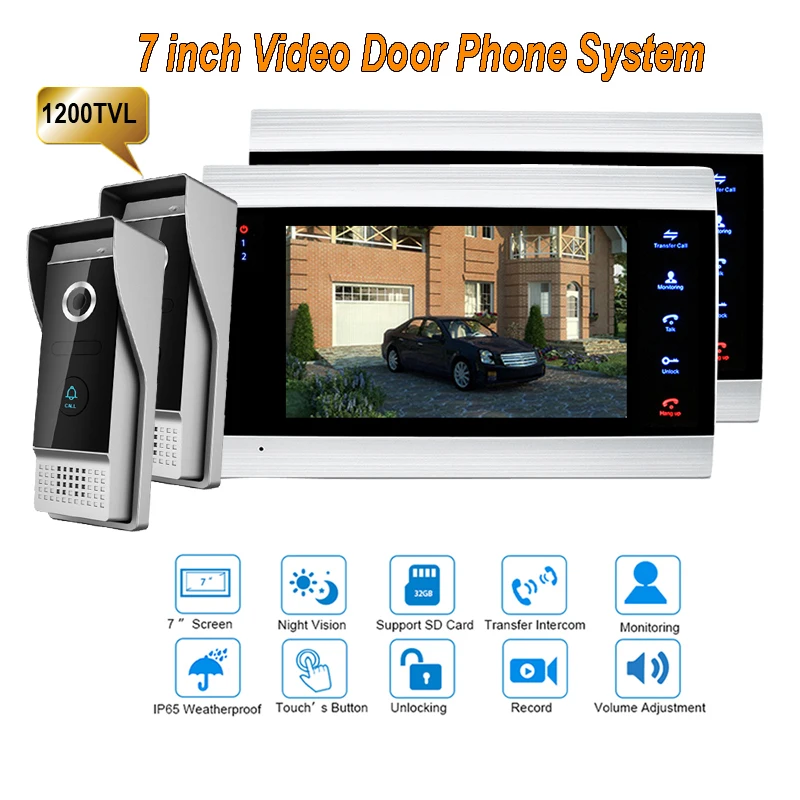 New 7 inch 1200TVL Video Intercom System Door Phone Doorbell With IP65 wide Angle 110 degree Camera DoorPhone 2v2
New 7 inch 1200TVL Video Intercom System Door Phone Doorbell With IP65 wide Angle 110 degree Camera DoorPhone 2v2