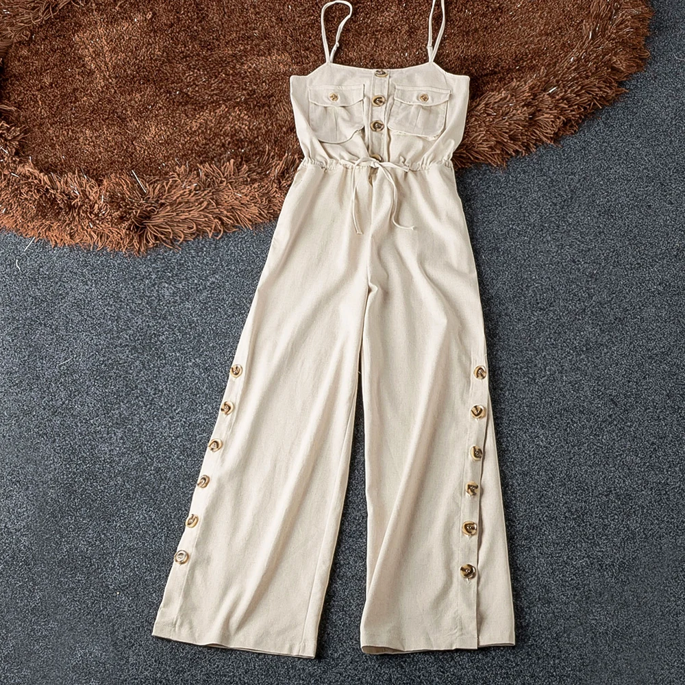 Strap Solid Safari Style Linen Jumpsuit Slim Split Side Leg Beige Good Quality Jumpsuit Women Summer Fashion Womens Jumpsuits
Strap Solid Safari Style Linen Jumpsuit Slim Split Side Leg Beige Good Quality Jumpsuit Women Summer Fashion Womens Jumpsuits