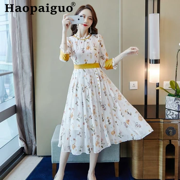 2019 Summer Korean Dress Women French Style Casual Pleated Print Floral Dress Women Midi Chiffon Yellow Dress Women Sundress
2019 Summer Korean Dress Women French Style Casual Pleated Print Floral Dress Women Midi Chiffon Yellow Dress Women Sundress