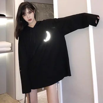 Reflective Crescent Print Hooded Women Harajuku New Autumn Long Sleeve Loose Pullovers Sweatshirt Fashion Casual Hoodies Femlae
Reflective Crescent Print Hooded Women Harajuku New Autumn Long Sleeve Loose Pullovers Sweatshirt Fashion Casual Hoodies Femlae