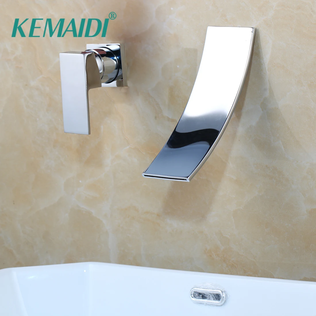 

KEMAIDI Wall Mounted Waterfall Bathroom Faucet Chrome Brass Spout Vanity Sink Mixer Tap Longer Style