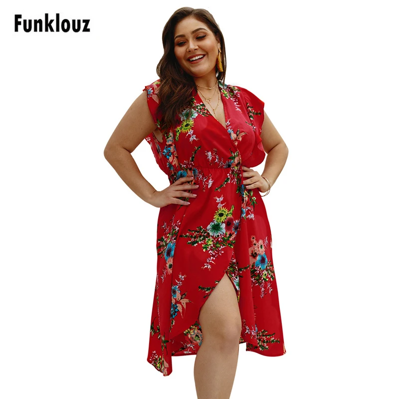 Funklouz Women Plus Size Sexy V-Neck Dress Bohemian Spring Summer Sleeveless Floral Print Asymmetrical Dress Big Large Size 4XL
Funklouz Women Plus Size Sexy V-Neck Dress Bohemian Spring Summer Sleeveless Floral Print Asymmetrical Dress Big Large Size 4XL