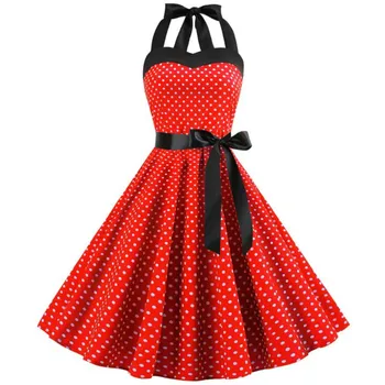 

Dresses Women Polka Dot Vintage Retro Dress 50s 60s Robes Rockabilly Swing Ladies Pinup Sleeveless Audrey Hepburn Plus Size 2019