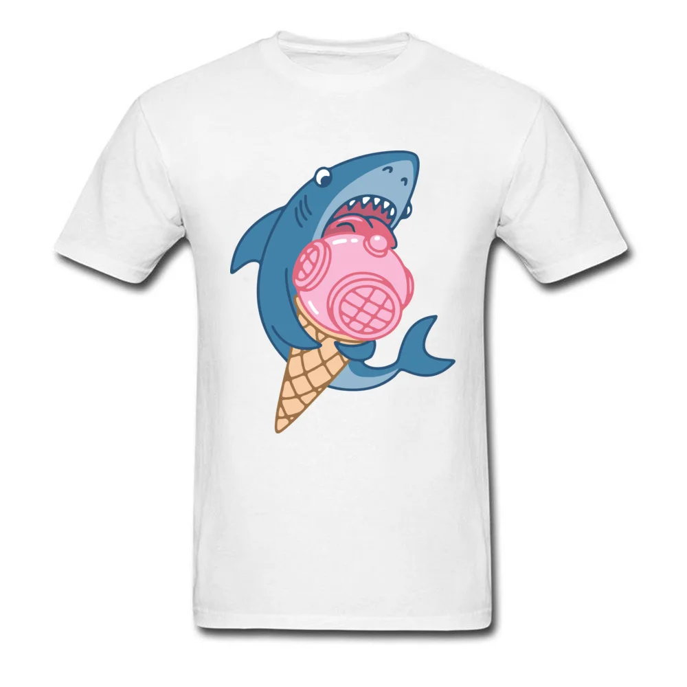 Shark and ice cream 3D Printed NEW YEAR DAY 100% Cotton O Neck Men Tops T Shirt Tee-Shirt 2018 Hot Sale Short Sleeve T Shirts Shark and ice cream white