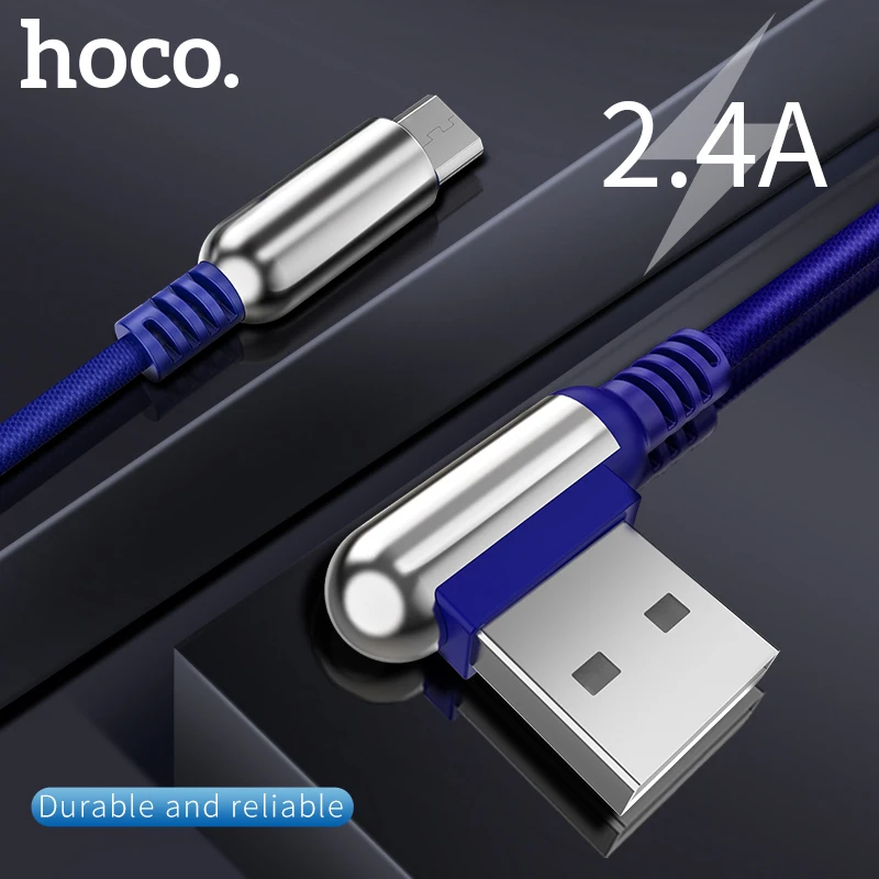 

HOCO Micro USB Cable 2.4A Zinc Alloy 90 Degree for Samsung Xiaomi 9 Huawei Android Fast Charging Original Charger Wire Data Sync