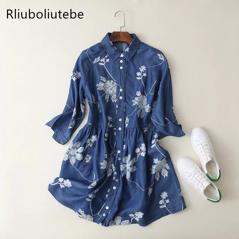 Short Soft Jeans Denim Shirt Dress Women Blue Floral Embroidered Casual Summer Long Shirt Mini Tencel Dress vestido Spring
Short Soft Jeans Denim Shirt Dress Women Blue Floral Embroidered Casual Summer Long Shirt Mini Tencel Dress vestido Spring