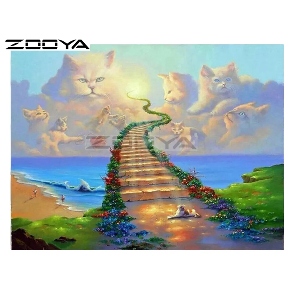 ZOOYA 5D DIY Алмазная кошка небесная лестница морская ценерия картина вышивка