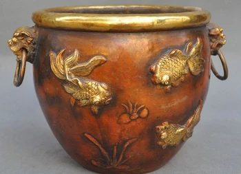 10" Marked Old Chinese Bronze Gilt Fish Goldfish Dragon Head Tank Pot Jar Crock
10" Marked Old Chinese Bronze Gilt Fish Goldfish Dragon Head Tank Pot Jar Crock