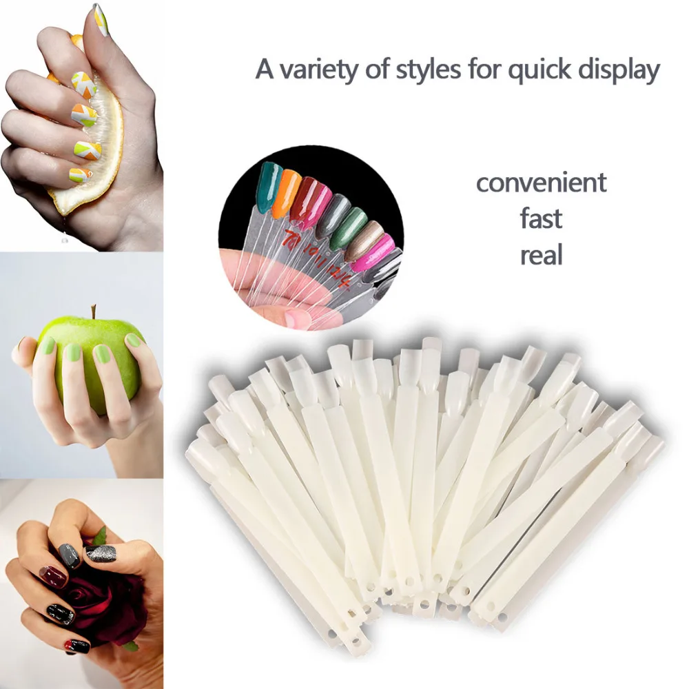 50pcs Nail Polish UV Gel Display False Tips Fan Shaped with Loop Fake Nail Art Color Stickers Foldable Salon Practice Tool
50pcs Nail Polish UV Gel Display False Tips Fan Shaped with Loop Fake Nail Art Color Stickers Foldable Salon Practice Tool