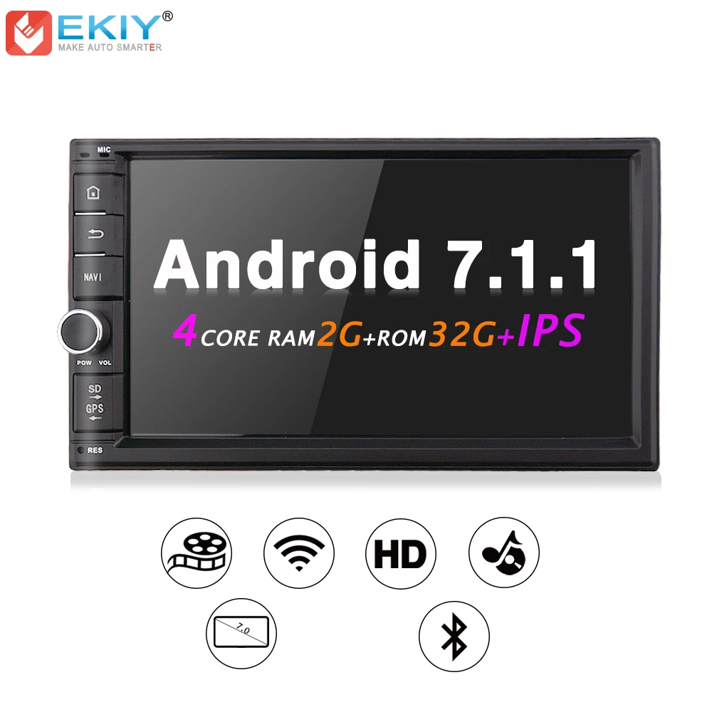 EKIY 2 Din Android 7.1.1 Car Multimedia Player 7" IPS Touch Screen Auto GPS Navigation FM AM Radio Stereo Video Bluetooth Player
EKIY 2 Din Android 7.1.1 Car Multimedia Player 7" IPS Touch Screen Auto GPS Navigation FM AM Radio Stereo Video Bluetooth Player