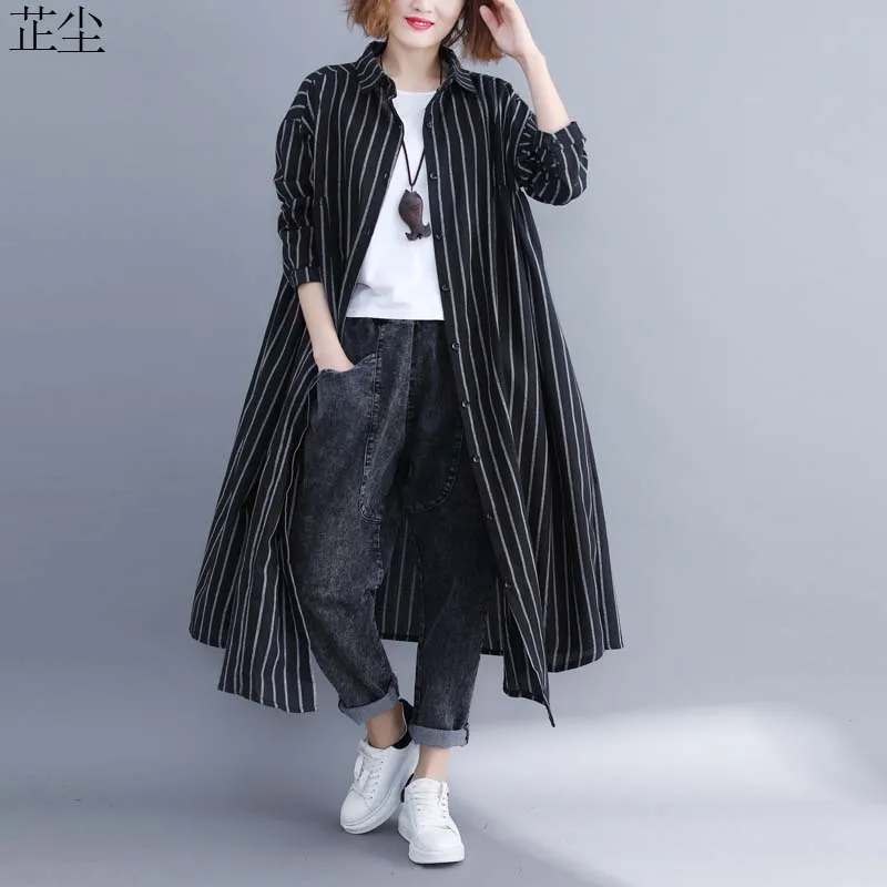 Women Blouse Long Cardigan Shirt Cotton Plus Size Striped Korean Oversize Linen Shirt Dress Loose 4XL 5XL 6XL Coats 2019 Autumn
Women Blouse Long Cardigan Shirt Cotton Plus Size Striped Korean Oversize Linen Shirt Dress Loose 4XL 5XL 6XL Coats 2019 Autumn