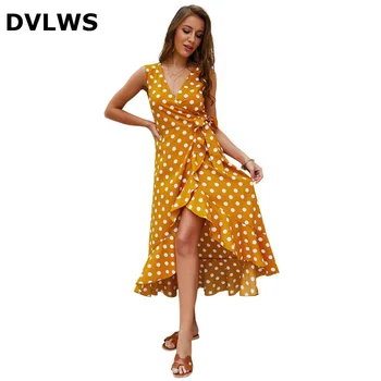 2019 Summer New Style Polka Dot Sleeveless Women Dress Polka Dot Ruffles Design V-Neck Spaghetti Strap Summer Dress
2019 Summer New Style Polka Dot Sleeveless Women Dress Polka Dot Ruffles Design V-Neck Spaghetti Strap Summer Dress